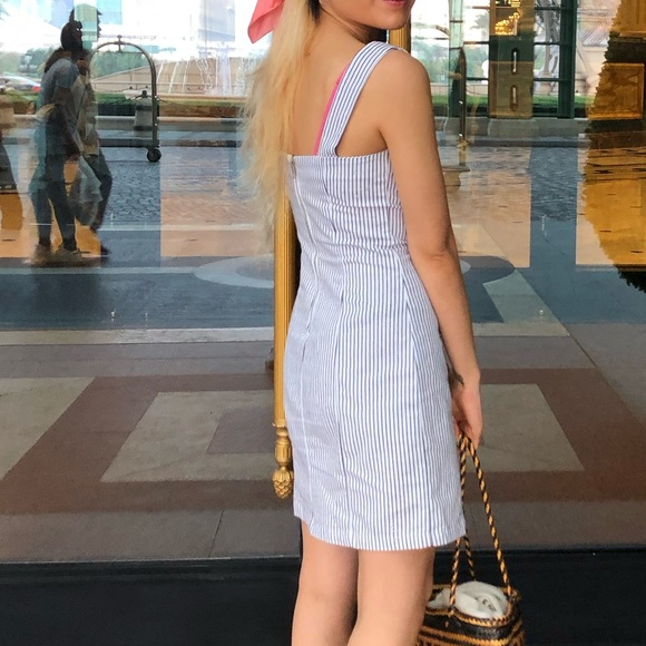 Forever 21 Navy White Stripes Front Slits Mini Dress - Picture 2 of 7